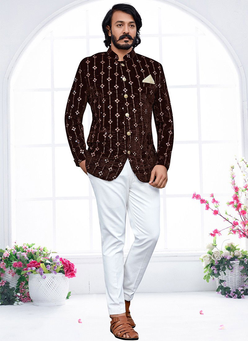 Coffee Colour Outluk Vol 91 New latest Designer Party Wear Velvet Jodhpuri Suit Collection 91006